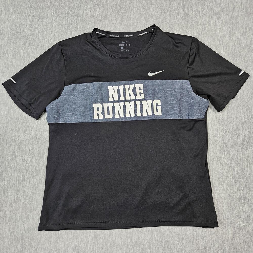 Nike Shirt Mens L Black Heritage Dri-FIT Nike Running Colorblock Short Sleeve